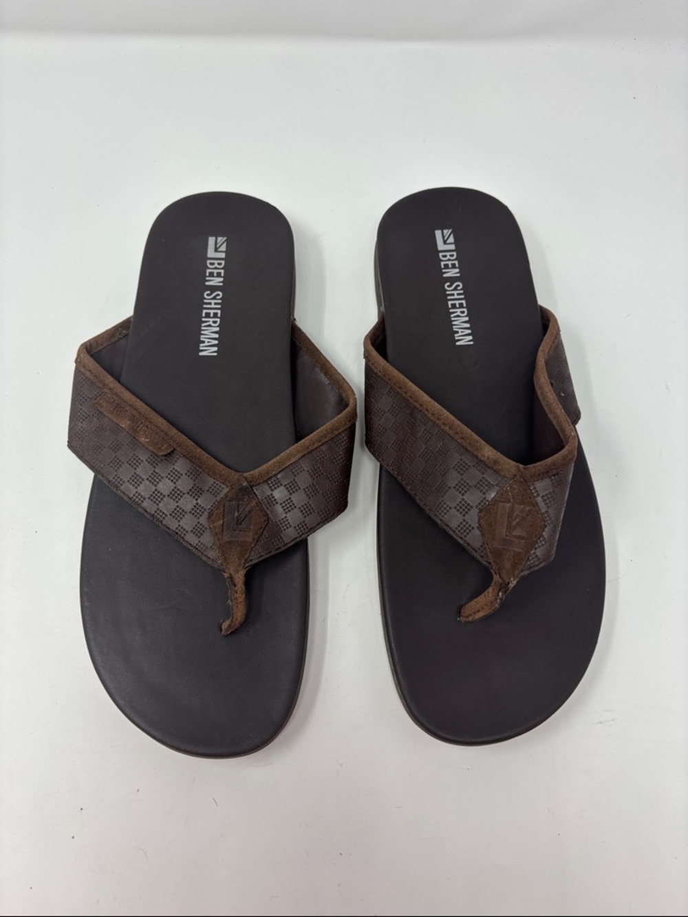 Ben Sherman Dark Brown Men's Flip-Flops with Patterned Straps 9